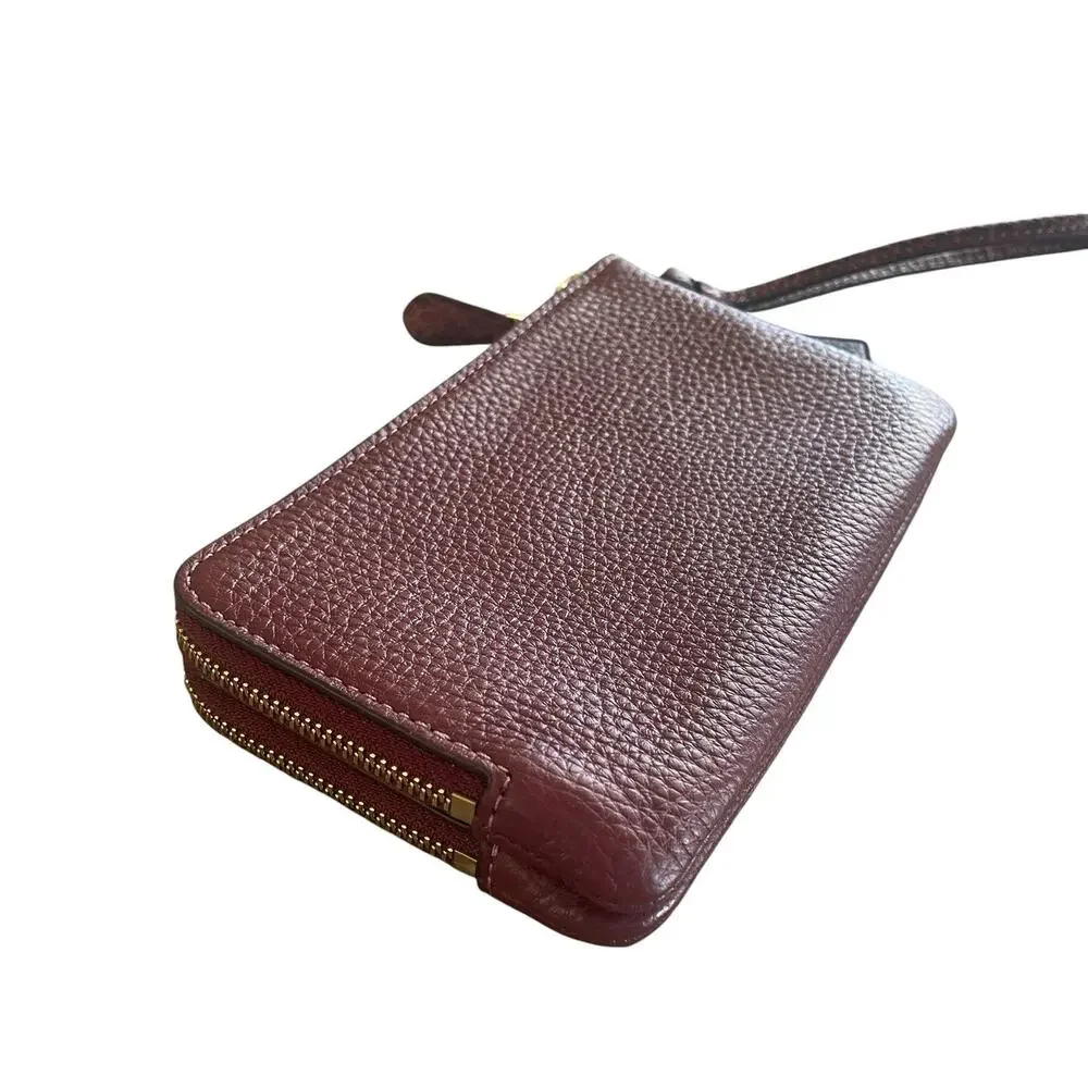 COACH Double Corner Zip Wristlet Wallet NWT Wine Multi Pebbled Leather Gold Tone